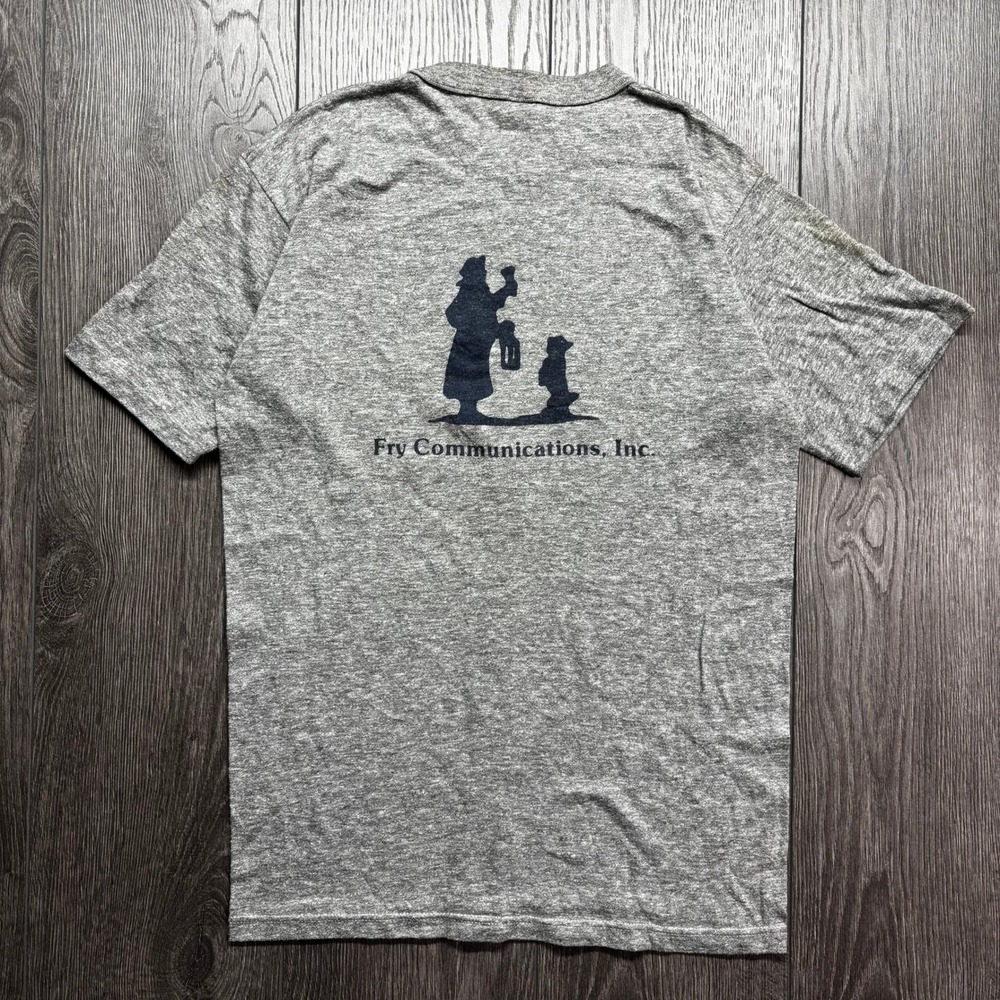 Vintage Sportswear Fry Communications T-Shirt Mens Large Gray Tri-Blend 80s USA